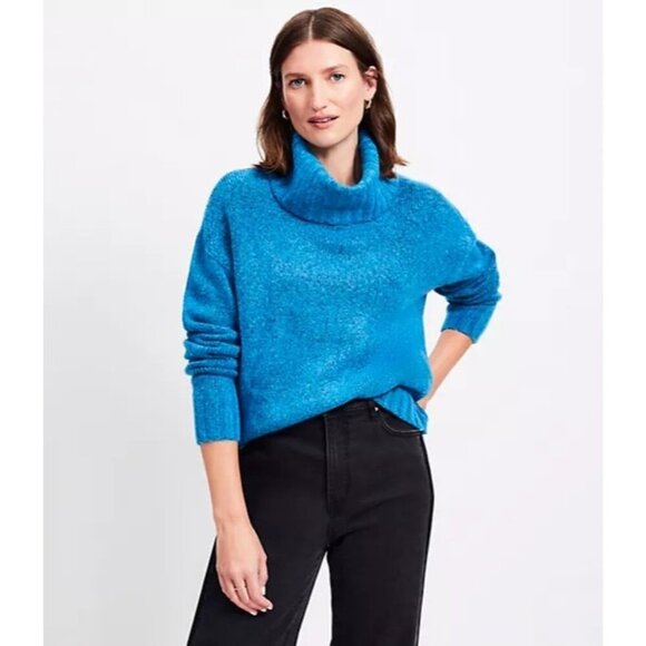 Loft S Blue Cowl Neck Fuzzy Sweater - Picture 1 of 6